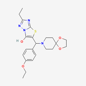 molecular formula C22H28N4O4S B2858519 5-((4-Ethoxyphenyl)(1,4-dioxa-8-azaspiro[4.5]decan-8-yl)methyl)-2-ethylthiazolo[3,2-b][1,2,4]triazol-6-ol CAS No. 898346-04-8