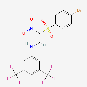 molecular formula C16H9BrF6N2O4S B2858520 N-[(E)-2-(4-bromophenyl)sulfonyl-2-nitroethenyl]-3,5-bis(trifluoromethyl)aniline CAS No. 1025617-12-2