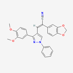 (E)-2-(1,3-benzodioxol-5-yl)-3-[3-(3,4-dimethoxyphenyl)-1-phenylpyrazol-4-yl]prop-2-enenitrile