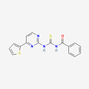 molecular formula C16H12N4OS2 B2858544 N-苯甲酰-N'-[4-(2-噻吩基)-2-嘧啶基]硫脲 CAS No. 866144-01-6