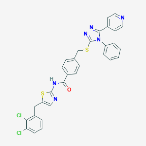 molecular formula C31H22Cl2N6OS2 B285857 N-(5-(2,3-dichlorobenzyl)thiazol-2-yl)-4-((4-phenyl-5-(pyridin-4-yl)-4H-1,2,4-triazol-3-ylthio)methyl)benzamide 