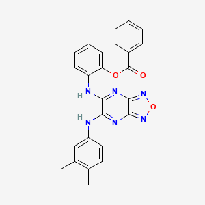 molecular formula C25H20N6O3 B2858570 2-{[6-(3,4-二甲基苯胺)[1,2,5]恶二唑并[3,4-b]吡嗪-5-基]氨基}苯基苯甲酸酯 CAS No. 294889-55-7