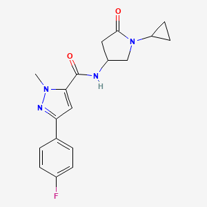 molecular formula C18H19FN4O2 B2858578 N-(1-cyclopropyl-5-oxopyrrolidin-3-yl)-3-(4-fluorophenyl)-1-methyl-1H-pyrazole-5-carboxamide CAS No. 1396854-46-8