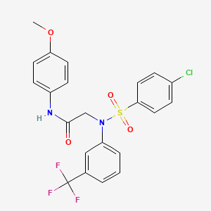 molecular formula C22H18ClF3N2O4S B2858580 2-[[(4-chlorophenyl)sulfonyl]-3-(trifluoromethyl)anilino]-N-(4-methoxyphenyl)acetamide CAS No. 337922-19-7
