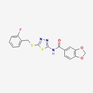 molecular formula C17H12FN3O3S2 B2858582 N-(5-{[(2-fluorophenyl)methyl]sulfanyl}-1,3,4-thiadiazol-2-yl)-2H-1,3-benzodioxole-5-carboxamide CAS No. 868238-87-3