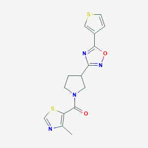 molecular formula C15H14N4O2S2 B2858586 (4-Methylthiazol-5-yl)(3-(5-(thiophen-3-yl)-1,2,4-oxadiazol-3-yl)pyrrolidin-1-yl)methanone CAS No. 2034371-03-2