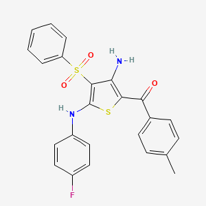 molecular formula C24H19FN2O3S2 B2858588 (3-氨基-5-((4-氟苯基)氨基)-4-(苯磺酰基)噻吩-2-基)(对甲苯基)甲酮 CAS No. 1115562-32-7