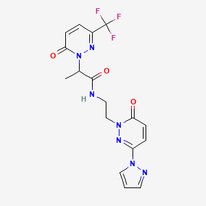molecular formula C17H16F3N7O3 B2858595 N-[2-(6-Oxo-3-pyrazol-1-ylpyridazin-1-yl)ethyl]-2-[6-oxo-3-(trifluoromethyl)pyridazin-1-yl]propanamide CAS No. 2380183-84-4