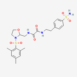 molecular formula C23H30N4O7S2 B2858598 N1-((3-(mesitylsulfonyl)oxazolidin-2-yl)methyl)-N2-(4-sulfamoylphenethyl)oxalamide CAS No. 868982-80-3