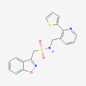 molecular formula C18H15N3O3S2 B2858624 1-(benzo[d]isoxazol-3-yl)-N-((2-(thiophen-2-yl)pyridin-3-yl)methyl)methanesulfonamide CAS No. 2034478-24-3
