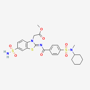 molecular formula C24H28N4O7S3 B2858629 Methyl 2-[2-[4-[cyclohexyl(methyl)sulfamoyl]benzoyl]imino-6-sulfamoyl-1,3-benzothiazol-3-yl]acetate CAS No. 865199-39-9