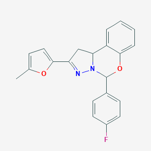 molecular formula C21H17FN2O2 B285865 5-(4-Fluorophenyl)-2-(5-methyl-2-furyl)-1,10b-dihydropyrazolo[1,5-c][1,3]benzoxazine 
