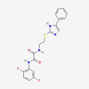 molecular formula C19H16F2N4O2S B2858656 N1-(2,5-difluorophenyl)-N2-(2-((4-phenyl-1H-imidazol-2-yl)thio)ethyl)oxalamide CAS No. 897457-26-0