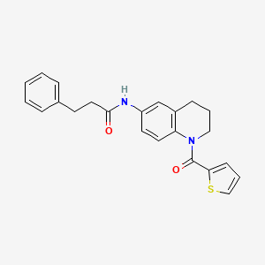 molecular formula C23H22N2O2S B2858666 3-phenyl-N-[1-(thiophene-2-carbonyl)-1,2,3,4-tetrahydroquinolin-6-yl]propanamide CAS No. 1005305-79-2