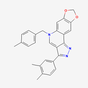 molecular formula C27H23N3O2 B2858673 3-(3,4-dimethylphenyl)-5-(4-methylbenzyl)-5H-[1,3]dioxolo[4,5-g]pyrazolo[4,3-c]quinoline CAS No. 866349-46-4