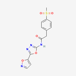 molecular formula C14H12N4O5S B2858687 N-(5-(isoxazol-5-yl)-1,3,4-oxadiazol-2-yl)-2-(4-(methylsulfonyl)phenyl)acetamide CAS No. 946281-74-9