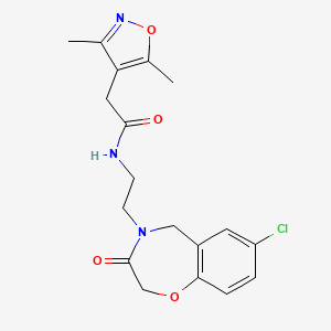 molecular formula C18H20ClN3O4 B2858701 N-(2-(7-chloro-3-oxo-2,3-dihydrobenzo[f][1,4]oxazepin-4(5H)-yl)ethyl)-2-(3,5-dimethylisoxazol-4-yl)acetamide CAS No. 1904368-68-8