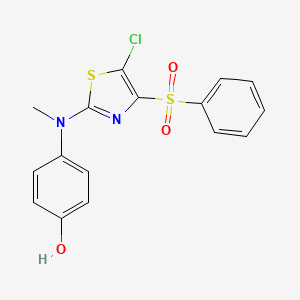 molecular formula C16H13ClN2O3S2 B2858741 4-{[4-(Benzenesulfonyl)-5-chloro-1,3-thiazol-2-yl](methyl)amino}phenol CAS No. 874124-14-8