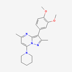 molecular formula C21H26N4O2 B2858771 3-(3,4-Dimethoxyphenyl)-2,5-dimethyl-7-(piperidin-1-yl)pyrazolo[1,5-a]pyrimidine CAS No. 900289-71-6