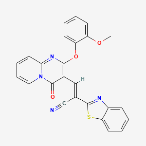 molecular formula C25H16N4O3S B2858775 (E)-2-(benzo[d]thiazol-2-yl)-3-(2-(2-methoxyphenoxy)-4-oxo-4H-pyrido[1,2-a]pyrimidin-3-yl)acrylonitrile CAS No. 620109-66-2