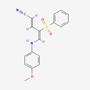 molecular formula C18H16N2O3S B2858784 5-(4-Methoxyanilino)-4-(phenylsulfonyl)-2,4-pentadienenitrile CAS No. 339276-65-2