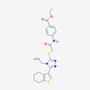 molecular formula C24H26N4O3S2 B285879 ethyl 4-[({[4-allyl-5-(4,5,6,7-tetrahydro-1-benzothien-3-yl)-4H-1,2,4-triazol-3-yl]sulfanyl}acetyl)amino]benzoate 