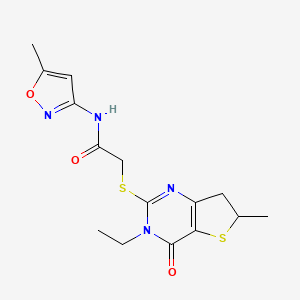 2-[(3-ethyl-6-methyl-4-oxo-6,7-dihydrothieno[3,2-d]pyrimidin-2-yl)sulfanyl]-N-(5-methyl-1,2-oxazol-3-yl)acetamide