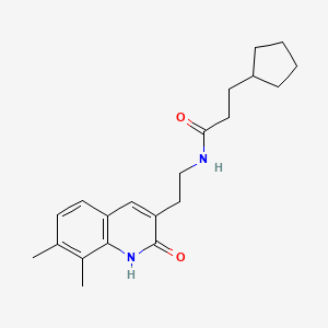 3-cyclopentyl-N-[2-(7,8-dimethyl-2-oxo-1H-quinolin-3-yl)ethyl]propanamide
