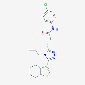 molecular formula C21H21ClN4OS2 B285880 2-{[4-allyl-5-(4,5,6,7-tetrahydro-1-benzothien-3-yl)-4H-1,2,4-triazol-3-yl]sulfanyl}-N-(4-chlorophenyl)acetamide 