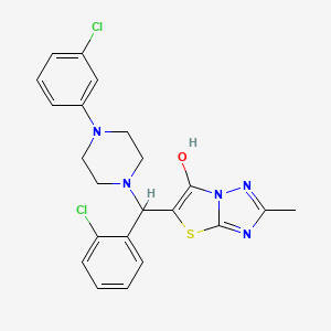 molecular formula C22H21Cl2N5OS B2858802 5-((2-Chlorophenyl)(4-(3-chlorophenyl)piperazin-1-yl)methyl)-2-methylthiazolo[3,2-b][1,2,4]triazol-6-ol CAS No. 869344-04-7