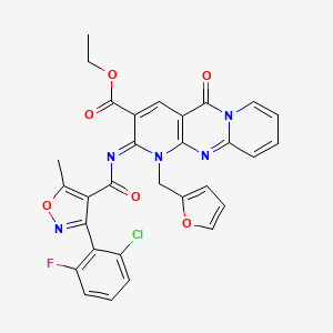 (Z)-ethyl 2-((3-(2-chloro-6-fluorophenyl)-5-methylisoxazole-4-carbonyl)imino)-1-(furan-2-ylmethyl)-5-oxo-2,5-dihydro-1H-dipyrido[1,2-a:2',3'-d]pyrimidine-3-carboxylate
