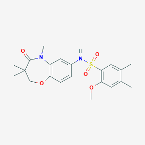 molecular formula C21H26N2O5S B2858822 2-methoxy-4,5-dimethyl-N-(3,3,5-trimethyl-4-oxo-2,3,4,5-tetrahydrobenzo[b][1,4]oxazepin-7-yl)benzenesulfonamide CAS No. 922103-11-5