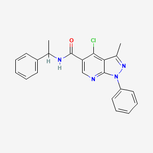 molecular formula C22H19ClN4O B2858824 4-chloro-3-methyl-1-phenyl-N-(1-phenylethyl)-1H-pyrazolo[3,4-b]pyridine-5-carboxamide CAS No. 1021122-37-1