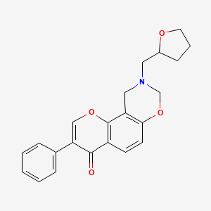 molecular formula C22H21NO4 B2858842 3-phenyl-9-((tetrahydrofuran-2-yl)methyl)-9,10-dihydrochromeno[8,7-e][1,3]oxazin-4(8H)-one CAS No. 929402-63-1