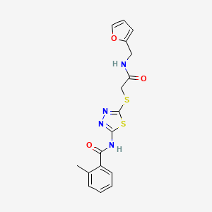molecular formula C17H16N4O3S2 B2858871 N-[5-[2-(furan-2-ylmethylamino)-2-oxoethyl]sulfanyl-1,3,4-thiadiazol-2-yl]-2-methylbenzamide CAS No. 868973-06-2