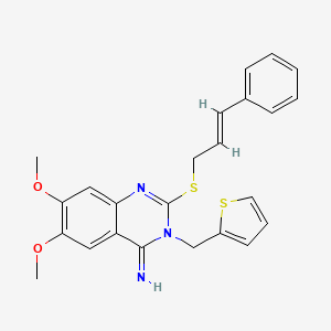 molecular formula C24H23N3O2S2 B2858876 6,7-dimethoxy-2-[(E)-3-phenylprop-2-enyl]sulfanyl-3-(thiophen-2-ylmethyl)quinazolin-4-imine CAS No. 691858-14-7