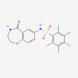 molecular formula C20H24N2O4S B2858877 2,3,4,5,6-pentamethyl-N-(5-oxo-2,3,4,5-tetrahydrobenzo[f][1,4]oxazepin-7-yl)benzenesulfonamide CAS No. 922063-65-8