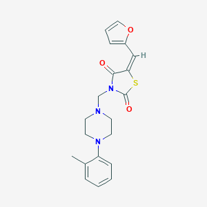 molecular formula C20H21N3O3S B285888 5-(2-Furylmethylene)-3-{[4-(2-methylphenyl)-1-piperazinyl]methyl}-1,3-thiazolidine-2,4-dione 