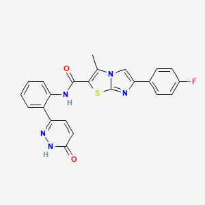 molecular formula C23H16FN5O2S B2858883 6-(4-fluorophenyl)-3-methyl-N-(2-(6-oxo-1,6-dihydropyridazin-3-yl)phenyl)imidazo[2,1-b]thiazole-2-carboxamide CAS No. 1428349-67-0