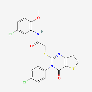 molecular formula C21H17Cl2N3O3S2 B2858890 N-(5-chloro-2-methoxyphenyl)-2-[[3-(4-chlorophenyl)-4-oxo-6,7-dihydrothieno[3,2-d]pyrimidin-2-yl]sulfanyl]acetamide CAS No. 687565-59-9