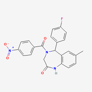 molecular formula C23H18FN3O4 B2858900 5-(4-氟苯基)-7-甲基-4-(4-硝基苯甲酰基)-4,5-二氢-1H-苯并[e][1,4]二氮杂卓-2(3H)-酮 CAS No. 533873-84-6