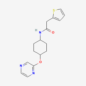 molecular formula C16H19N3O2S B2858910 N-((1r,4r)-4-(pyrazin-2-yloxy)cyclohexyl)-2-(thiophen-2-yl)acetamide CAS No. 2034223-43-1