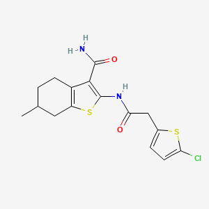 molecular formula C16H17ClN2O2S2 B2858911 2-(2-(5-Chlorothiophen-2-yl)acetamido)-6-methyl-4,5,6,7-tetrahydrobenzo[b]thiophene-3-carboxamide CAS No. 921775-86-2