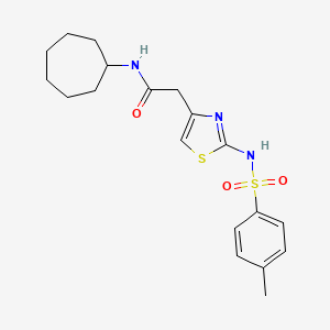 molecular formula C19H25N3O3S2 B2858912 N-cycloheptyl-2-(2-(4-methylphenylsulfonamido)thiazol-4-yl)acetamide CAS No. 921926-65-0