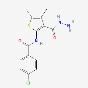 molecular formula C14H14ClN3O2S B2858915 4-氯-N-[3-(肼基羰基)-4,5-二甲基噻吩-2-基]苯甲酰胺 CAS No. 299962-36-0
