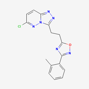 molecular formula C16H13ClN6O B2858969 5-(2-{6-Chloro-[1,2,4]triazolo[4,3-b]pyridazin-3-yl}ethyl)-3-(2-methylphenyl)-1,2,4-oxadiazole CAS No. 1803589-95-8