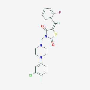 molecular formula C22H21ClFN3O2S B285898 3-{[4-(3-Chloro-4-methylphenyl)-1-piperazinyl]methyl}-5-(2-fluorobenzylidene)-1,3-thiazolidine-2,4-dione 