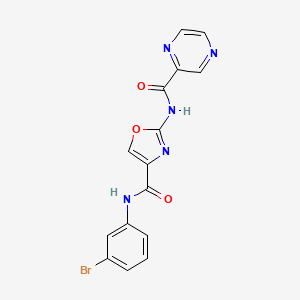 molecular formula C15H10BrN5O3 B2858984 N-(3-溴苯基)-2-(吡嗪-2-甲酰胺)恶唑-4-甲酰胺 CAS No. 1396682-87-3