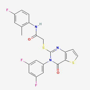 molecular formula C21H14F3N3O2S2 B2858990 2-{[3-(3,5-difluorophenyl)-4-oxo-3,4-dihydrothieno[3,2-d]pyrimidin-2-yl]sulfanyl}-N-(4-fluoro-2-methylphenyl)acetamide CAS No. 1260910-40-4