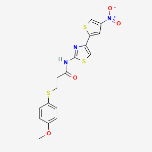 molecular formula C17H15N3O4S3 B2859022 3-((4-甲氧基苯基)硫代)-N-(4-(4-硝基噻吩-2-基)噻唑-2-基)丙酰胺 CAS No. 941952-60-9